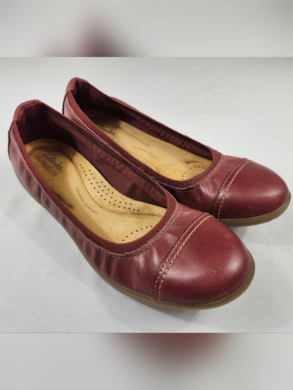 Clarks Women’s 9 M Burgundy Leather Ballet Flats Shoes NEW
